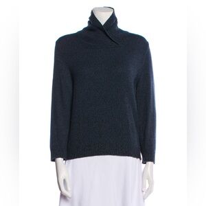 Calvin Klein Collection Cashmere Marled Knit Blue Turtleneck Sweater Size Medium